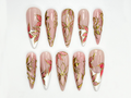 Elegant Pink Press On Nails Blush Floral Nail Art 3D Gold Vine Nails Romantic Wedding Nails Handmade Luxury Press Ons| OC842H