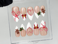 Winter Wonderland Press On Nails For Christmas 3D Christmas Cookie Nail Art Red White Holiday Nails Gingerbread & Bow Press Ons