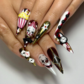 Halloween Circus Press On Nails, Spooky Clown Faces Nail Art, Gothic Harlequin Fake Nails