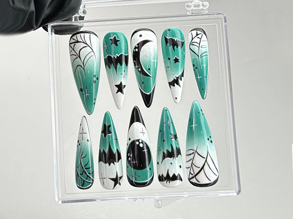 Gothic Halloween Press On Nails Green Ombre Gothic Nails Spooky Green Ombre Nail Art Y2k Nails Gothic Nails Press Ons