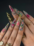 3D Luxury Floral Press On Nails Flower Gold Chrome Nails Handmade Statement Nail Art Elegant Long Press Ons