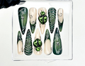 Gothic Green Press On Nails Spider Web Nail Art Dark Forest Vibes Beetle 3D Design Forest & Spider Web Details