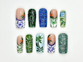 Vintage Botanical Press On Nails Hand-Painted Ceramic-Inspired Nail Art Green Leaf Design Nature-Inspired Press Ons