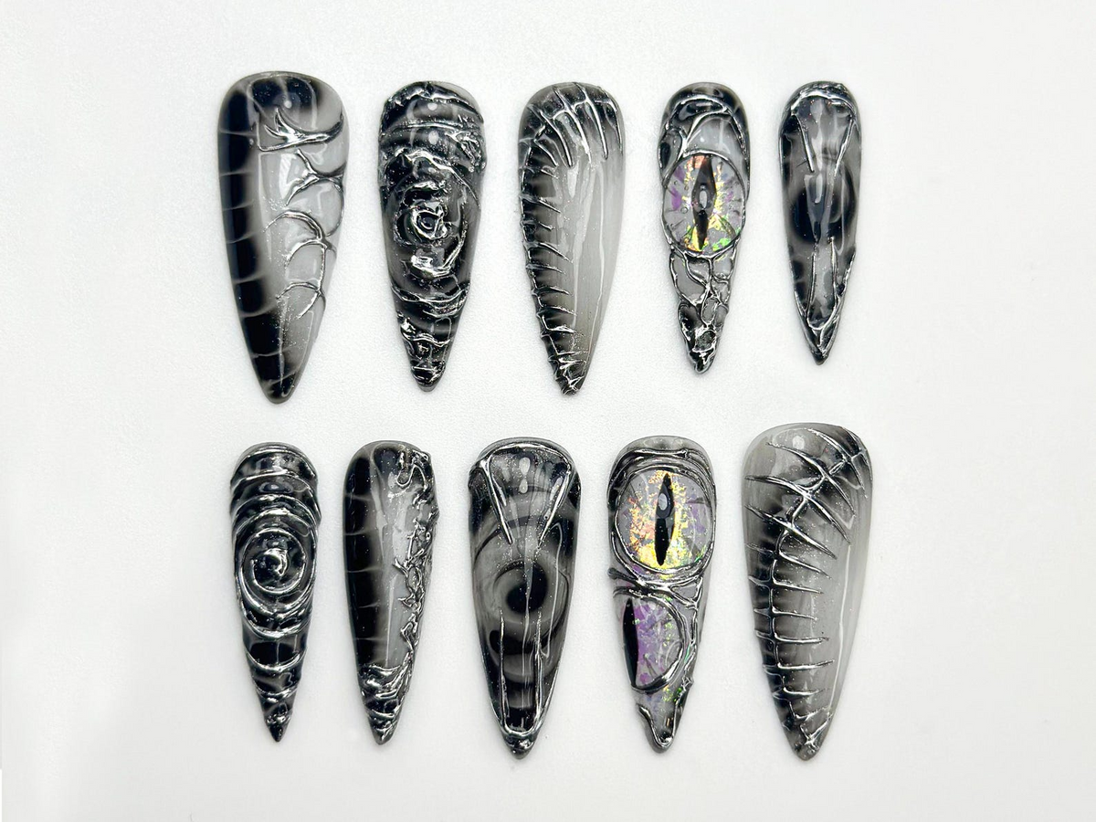 Dragon Gothic Press On Nails Black 3D Nail Art Dark Mystic Scale Nails Handmade Dragon Claw Press Ons Unique Fantasy Nails OB801HC