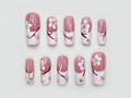 Floral Pink Gradient Press On Nails Elegant Pink Floral Nail Art Rhinestone & Petal Design Romantic Spring Nails