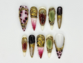 Gothic Garnet Gold Press On Nails Frech Tips Gold Couture Nail Art Burgundy Jade Statement Nails Handmade Luxury Stiletto Set