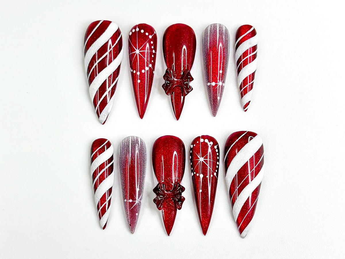 Red Christmas Press On Nails Red Glitter Holiday Nails Festive Winter Nail Art Sparkling Christmas Press Ons| Holiday Glam Set