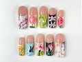 Handmade Vintage Botanical Press On Nails, Japanese Floral Garden Fake Nails, Unique Retro