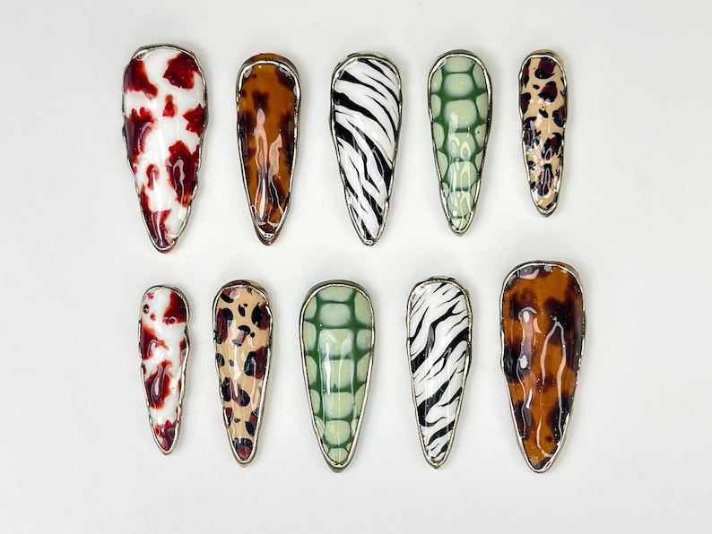 Luxe Leopard Press On Nails Zebra, Leopard & Croc Nail Art Handmade Safari-Inspired Press Ons Mixed Animal Print Nails