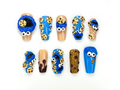 Cookie Monster Press On Nails 3D Cookie & Monster Nail Art Funny Blue Cartoon Nail Set Handmade Pop Culture Nails