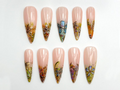 Gold Foil Floral Press On Nails Vintage Garden Nails Nude Gradient Floral Nails Long Press On Nails Botanical Press Ons OC773HC