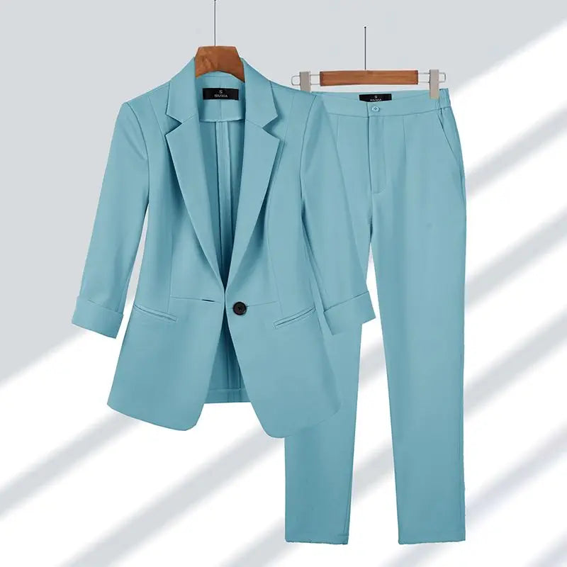 Women's Tailored Suit - Blazer & Trousers - Structured Fit - Single Button - Formal Wear