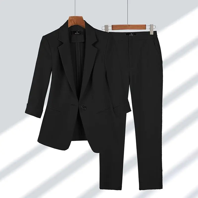 Women's Tailored Suit - Blazer & Trousers - Structured Fit - Single Button - Formal Wear