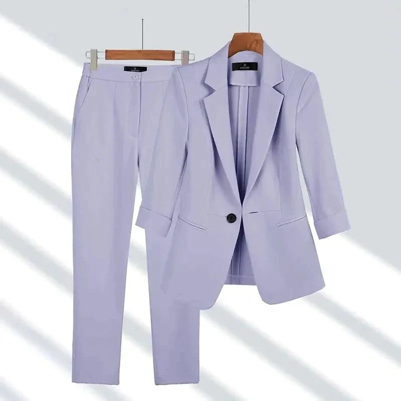 Women's Tailored Suit - Blazer & Trousers - Structured Fit - Single Button - Formal Wear
