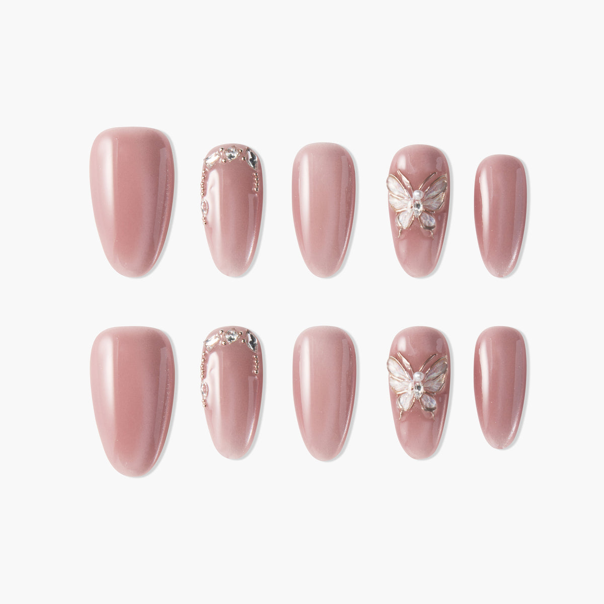Sweet Butterfly (Almond) Reusable Press On Nails