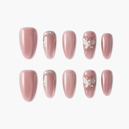 Sweet Butterfly (Almond) Reusable Press On Nails