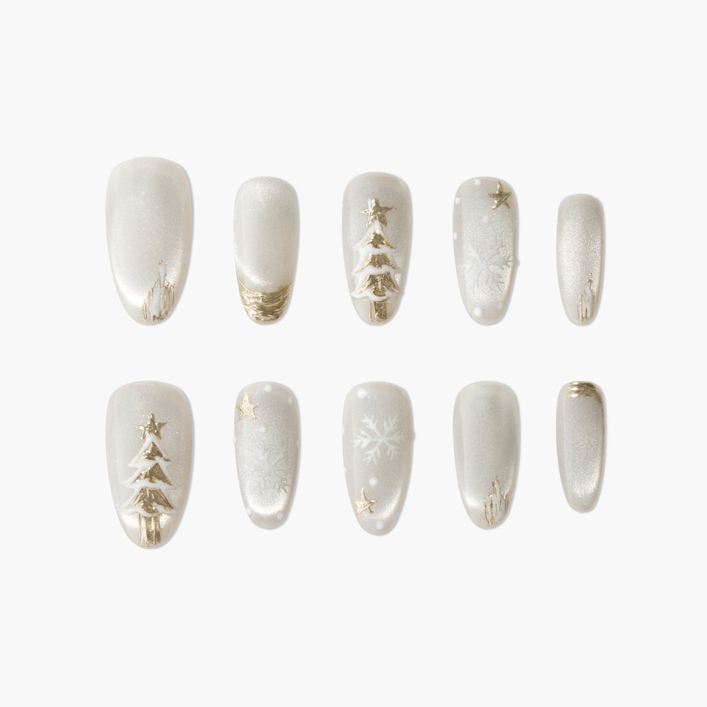 Winter Stardust (Almond) Reusable Press On Nails