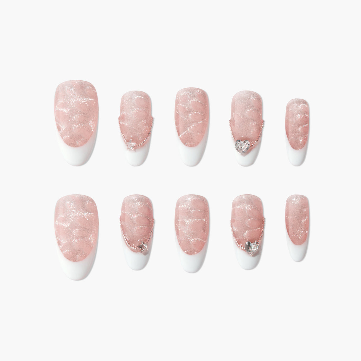 Romantic French Sparkle (Almond) Reusable Press On Nails