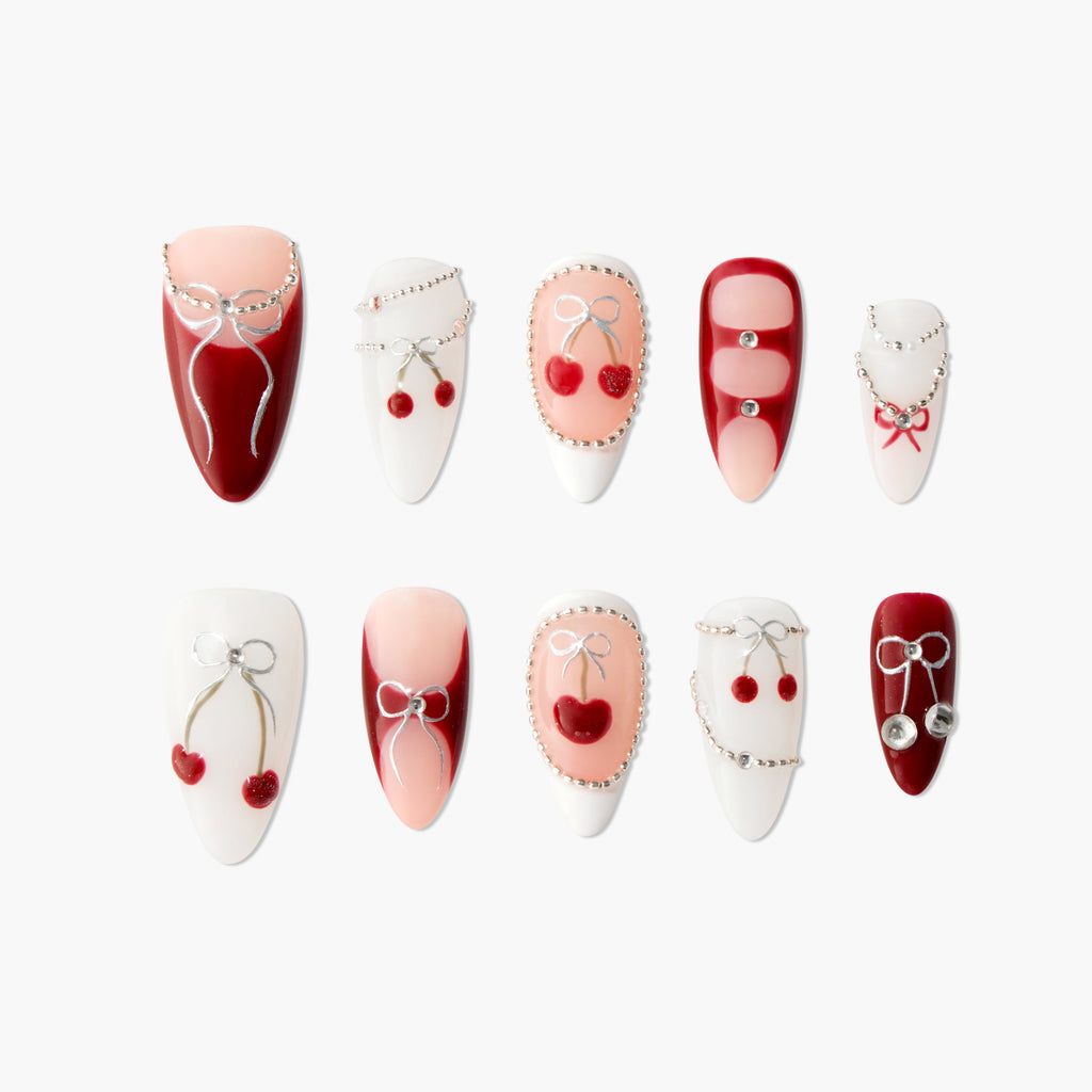 Cherry Love Charm Reusable Press On Nails