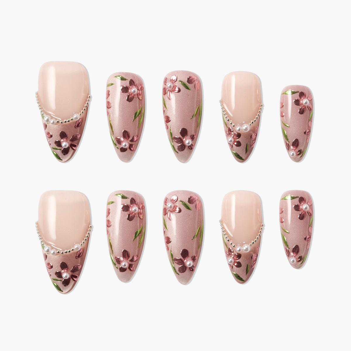 Cherry Blossom Charm (Almond) Reusable Press On Nails