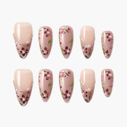 Cherry Blossom Charm (Almond) Reusable Press On Nails