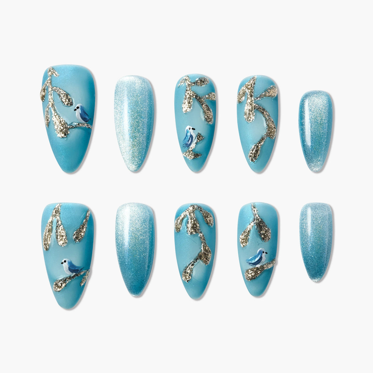 Bluebird Whisper (Almond) Reusable Press On Nails