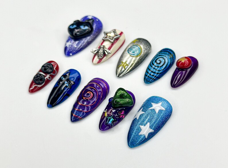 Unique Cosmic Galaxy Press On Nails Metallic Space Theme Nails Starry Night Press Ons Handmade Cosmic Nails Celestial Nails