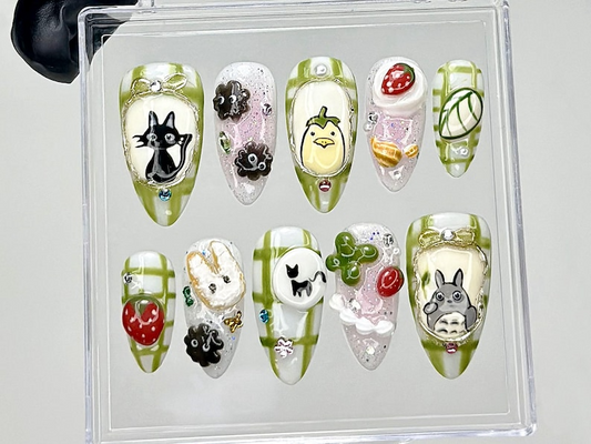 My Neighbor Totoro Press On Nails Kawaii Ghibli Fake Nails Totoro, Jiji, Soot Sprites Nail Art Trendy Cartoon Kawaii Nails OB909YC