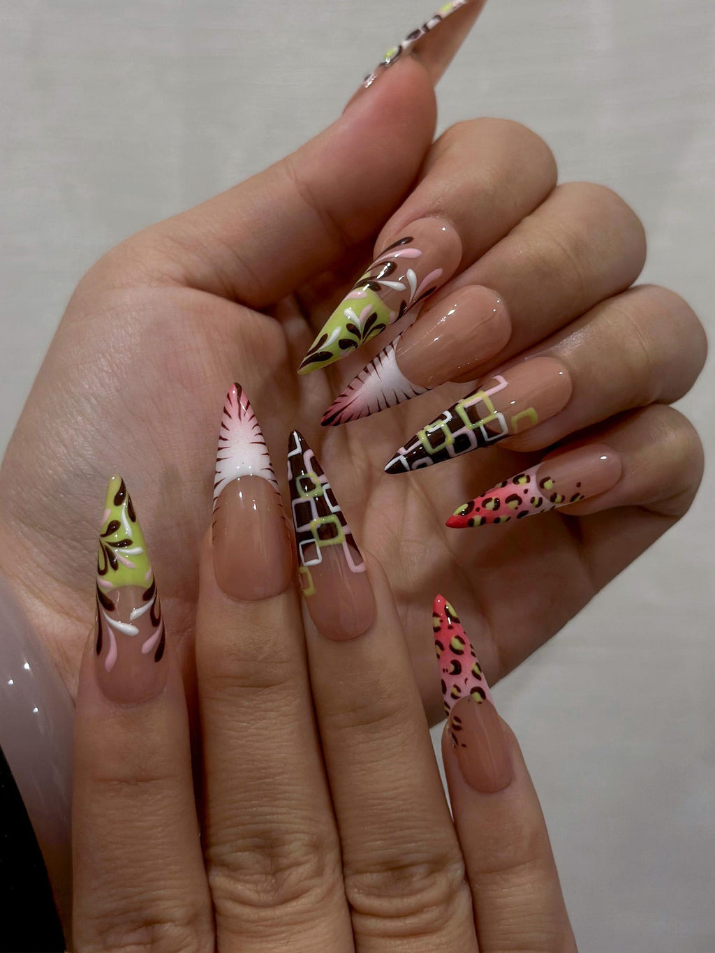 Modern Garden French Press On Nails Playful Floral & Polka Dot Nails Luxury Nude Base