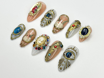 Vintage Religious Press On Nails Angel Eye Nail Art Baroque Religious Style Nail Vintage Gemstone Nail Statement Luxe Nail