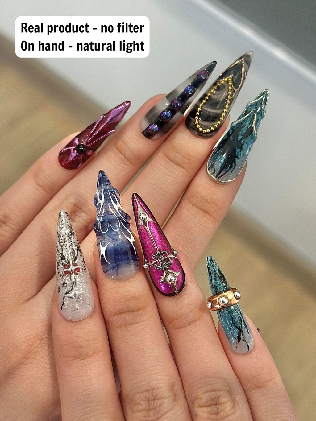 Artistic Gothic Press On Nails Dark Marble Abstract Nails Handmade Stiletto Nail Art