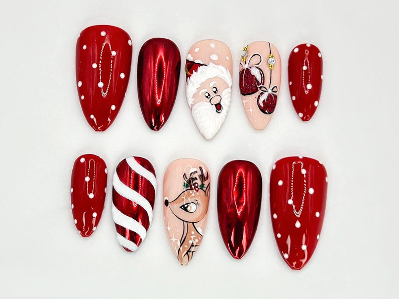 Press On Nails For Christmas, Santa, Reindeer and Holiday Ornaments Details