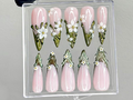 Sculpted Floral Press On Nails Glossy Green Leaf Nail Art Ethereal Spring Press Ons Elegant Flower Tips Fake nails Luxury OB944LK