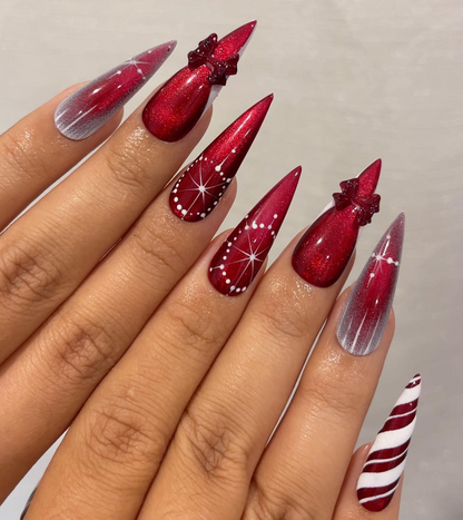 Red Christmas Press On Nails Red Glitter Holiday Nails Festive Winter Nail Art Sparkling Christmas Press Ons| Holiday Glam Set