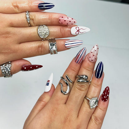 4th of July Press On Nails, Red White Blue Coquette Nails, Patriotic Almond Nails, USA