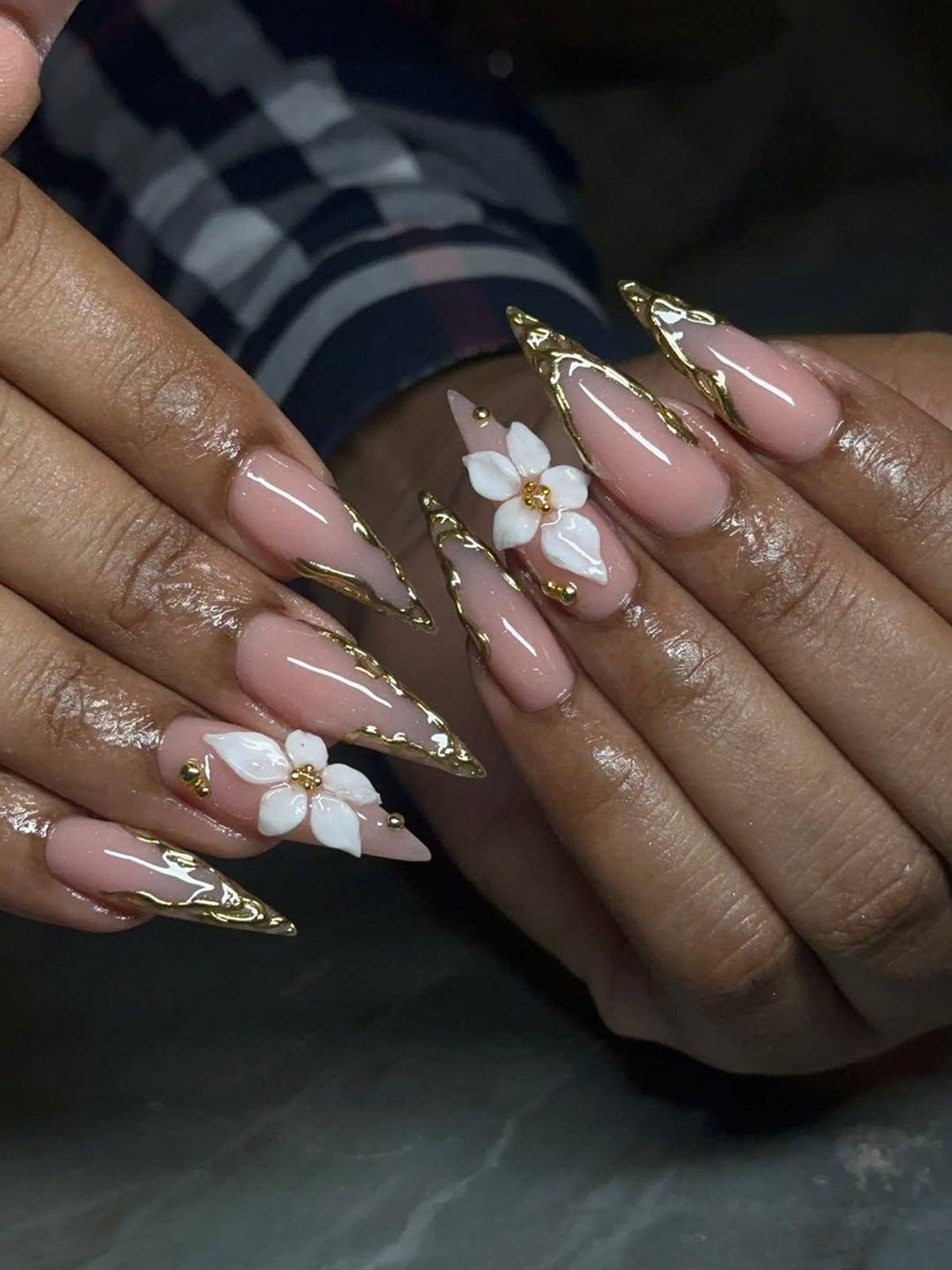 Nude Pink Luxury Press On Nails Blush Floral Nails 3D White Flower Nail Art Elegant Bridal Press Ons Soft Glam Nail Set