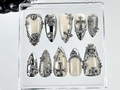 Gothic Chrome Press On Nails Silver Gothic Fake Nails Punk Rock Chrome Nail Art 3D Cross Gothic Press Ons Fashion Nails OB889YK