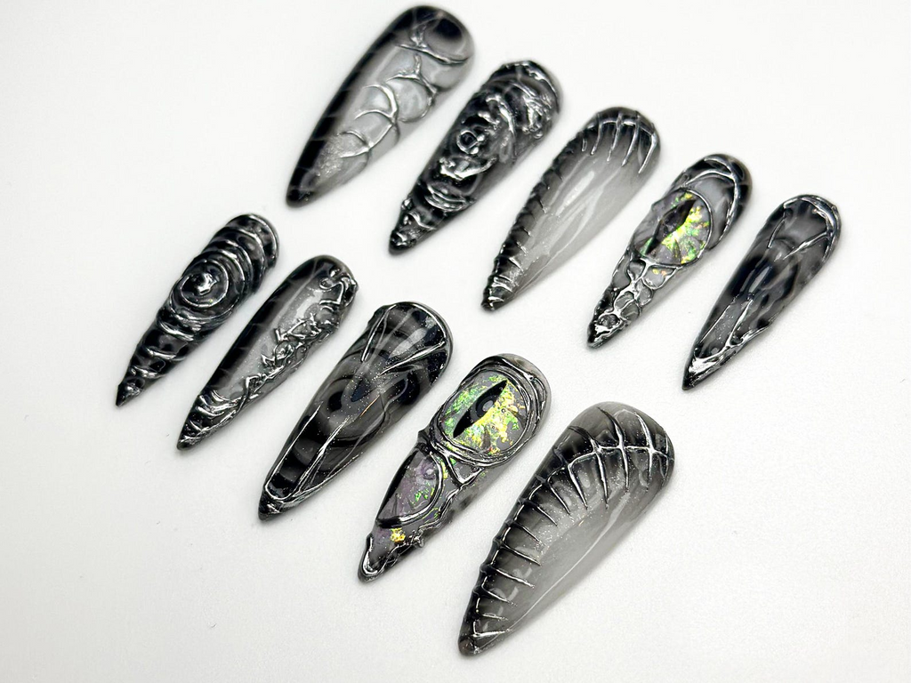 Dragon Gothic Press On Nails Black 3D Nail Art Dark Mystic Scale Nails Handmade Dragon Claw Press Ons Unique Fantasy Nails OB801HC