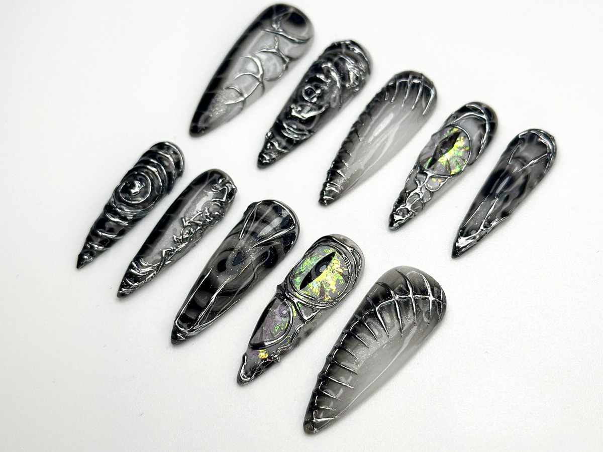 Dragon Gothic Press On Nails Black 3D Nail Art Dark Mystic Scale Nails Handmade Dragon Claw Press Ons Unique Fantasy Nails OB801HC