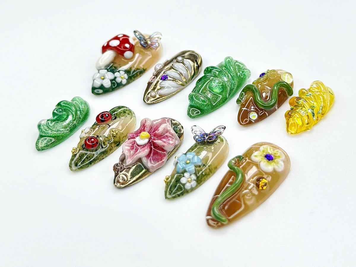 Enchanted Forest presson nails 3D Mushroom Fairy Nail Art Nature Inspired Press Ons3D