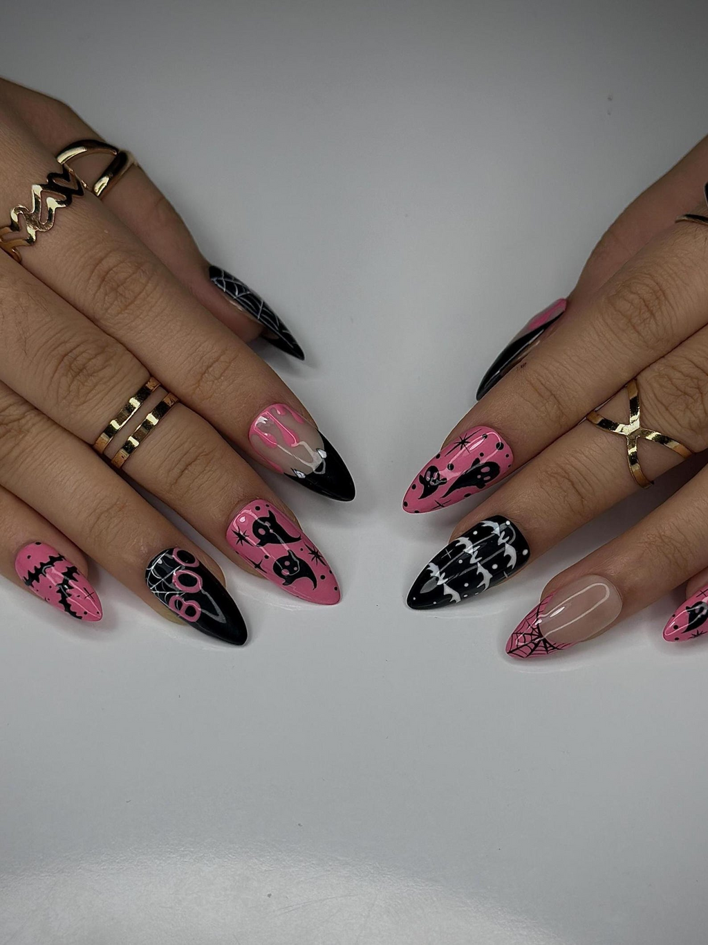 Pink Spooky Ghost Press On Nails Cute Halloween Nail Art Black & Pink Spiderweb NailGirly Gothic Press OnsCreepy Cute Nail