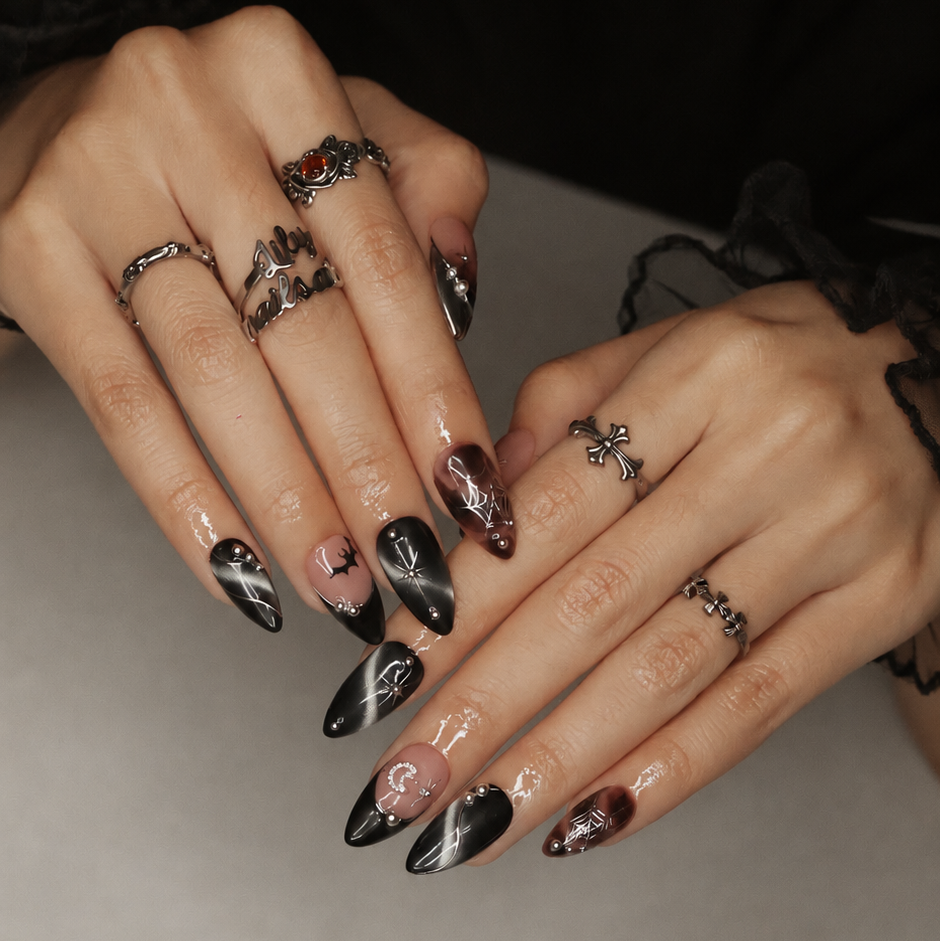 Batwing Black Handmade Reusable Press On Nails