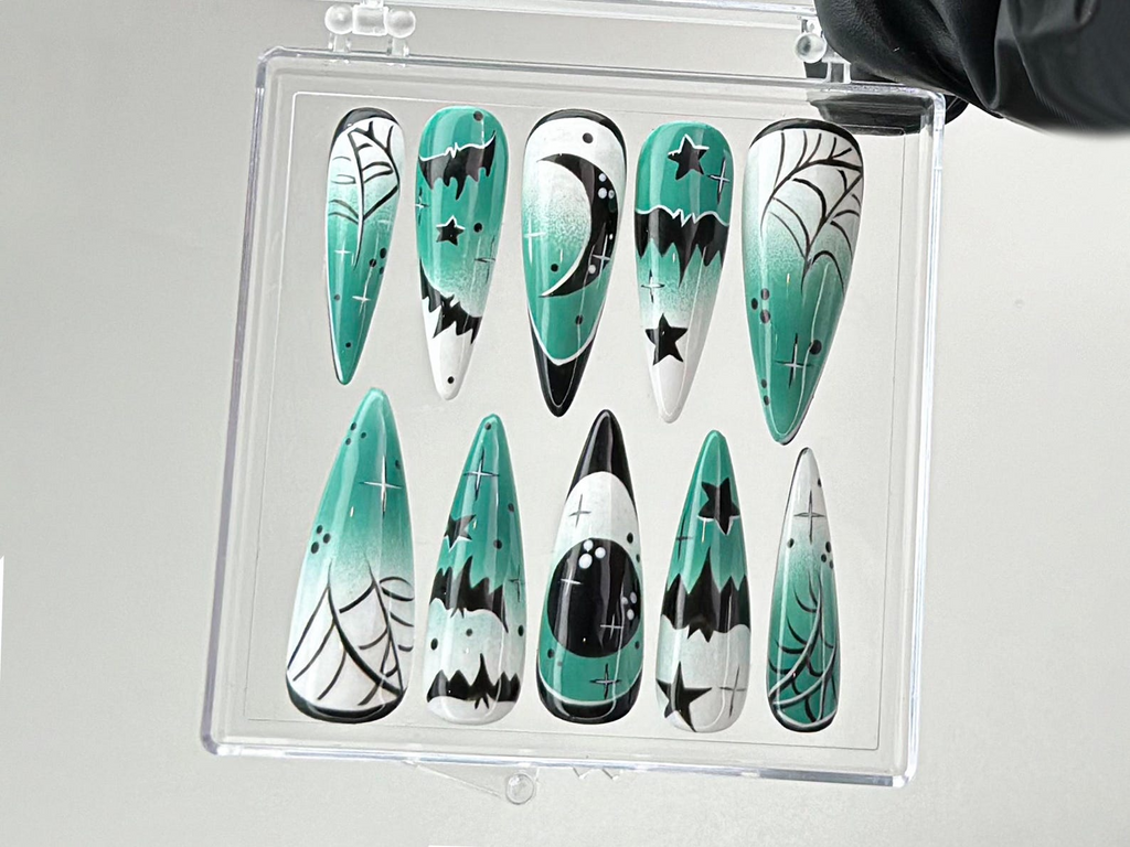 Gothic Halloween Press On Nails Green Ombre Gothic Nails Spooky Green Ombre Nail Art Y2k Nails Gothic Nails Press Ons
