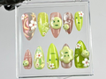 Kawaii Green Press On Nails by Dory Nails Green & Pink 3D Nail Art Whimsical 3D Fake Nails Kawaii Nails with Flowers Gifts OC790YK