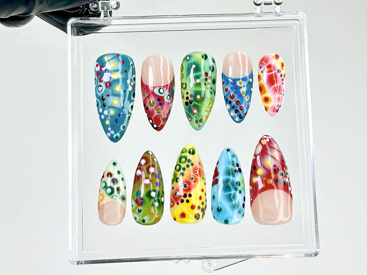 Color Splash Press On Nails Abstract Colorful Nail Art Festival Confetti Press Ons Multi Color Fake nails Festival Nails