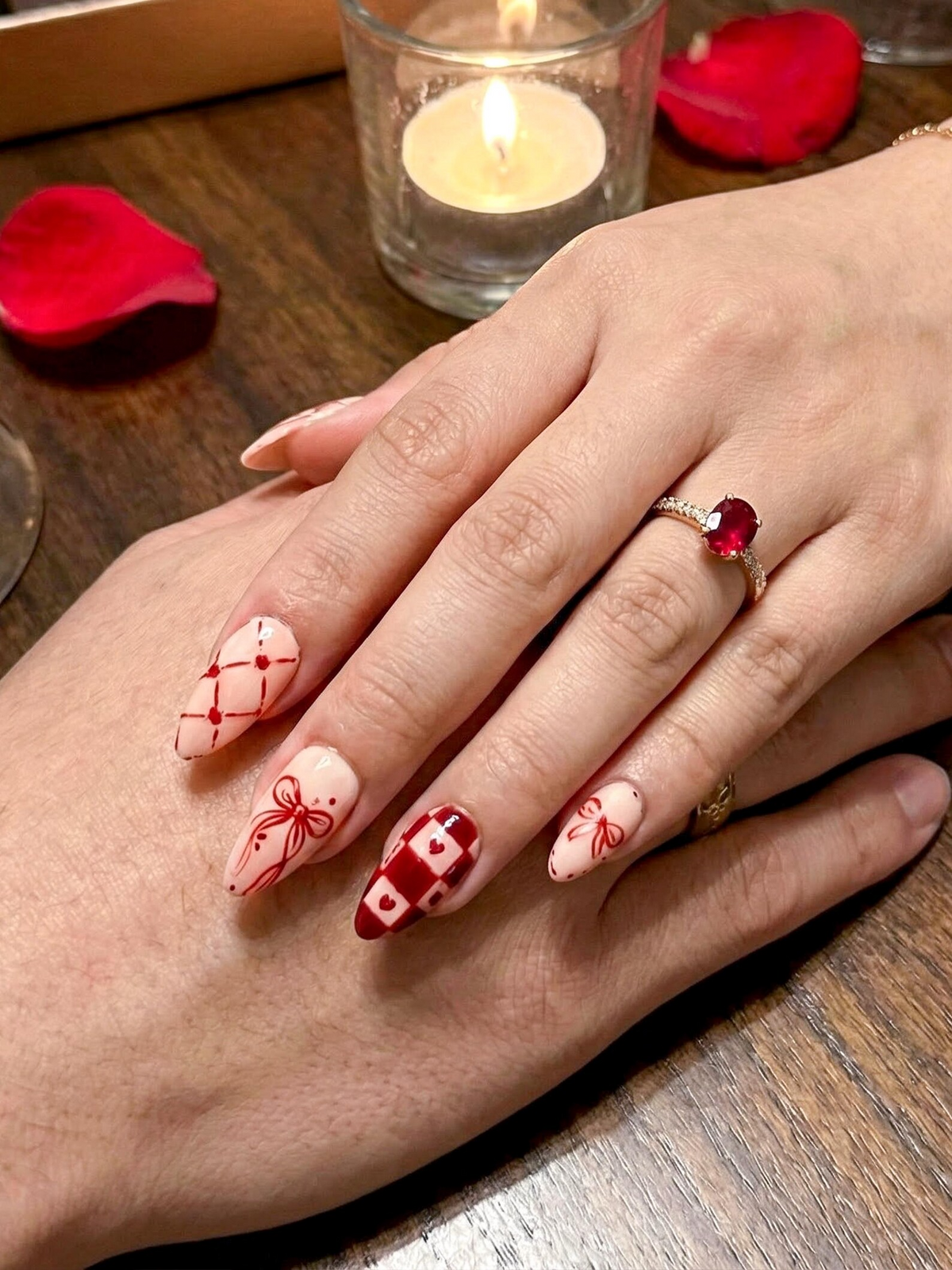 Sweetheart Bow Valentine Press On Nails Heart Ribbon Romantic Nail Art Red Gingham Love Nails Cute Romantic Nail Set