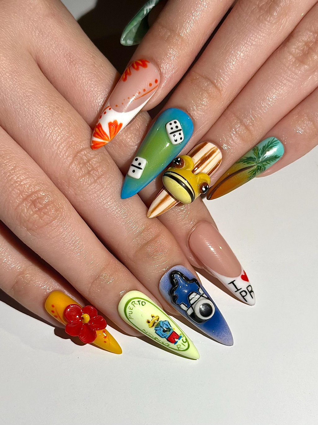 Tropical Vacation Press On Nails 3D Beach Frog Nails Puerto Summer Nail Art Colorful