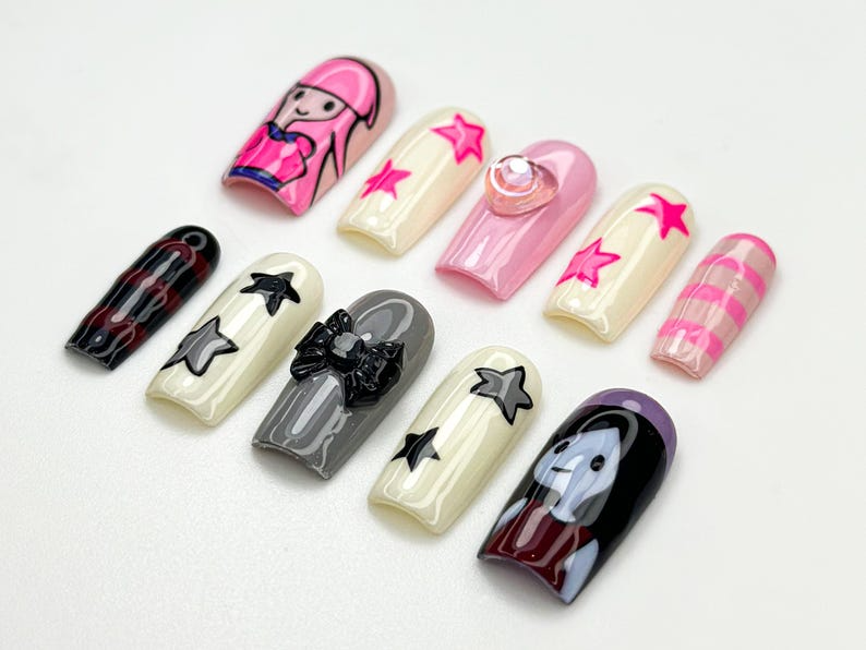 Adventure Time Press On Nails Princess Bubblegum And Marceline Nails Cute & Edgy Handmade Nails Cartoon Inspired Press Ons OB872HC