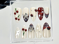 Retro Cherry Star Press On Nails Y2K Indie Style Fake Nails Burgundy French Tips Nail Art 2000s Indie Inspired Press Ons OC928YC