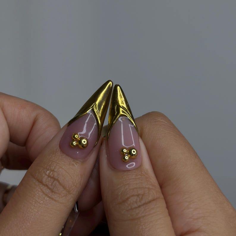 Gothic Cow Glam Press On Nails Black & White Cow Print Stiletto Nails Gold 3D Metal Accents Spider Charm Nail Art